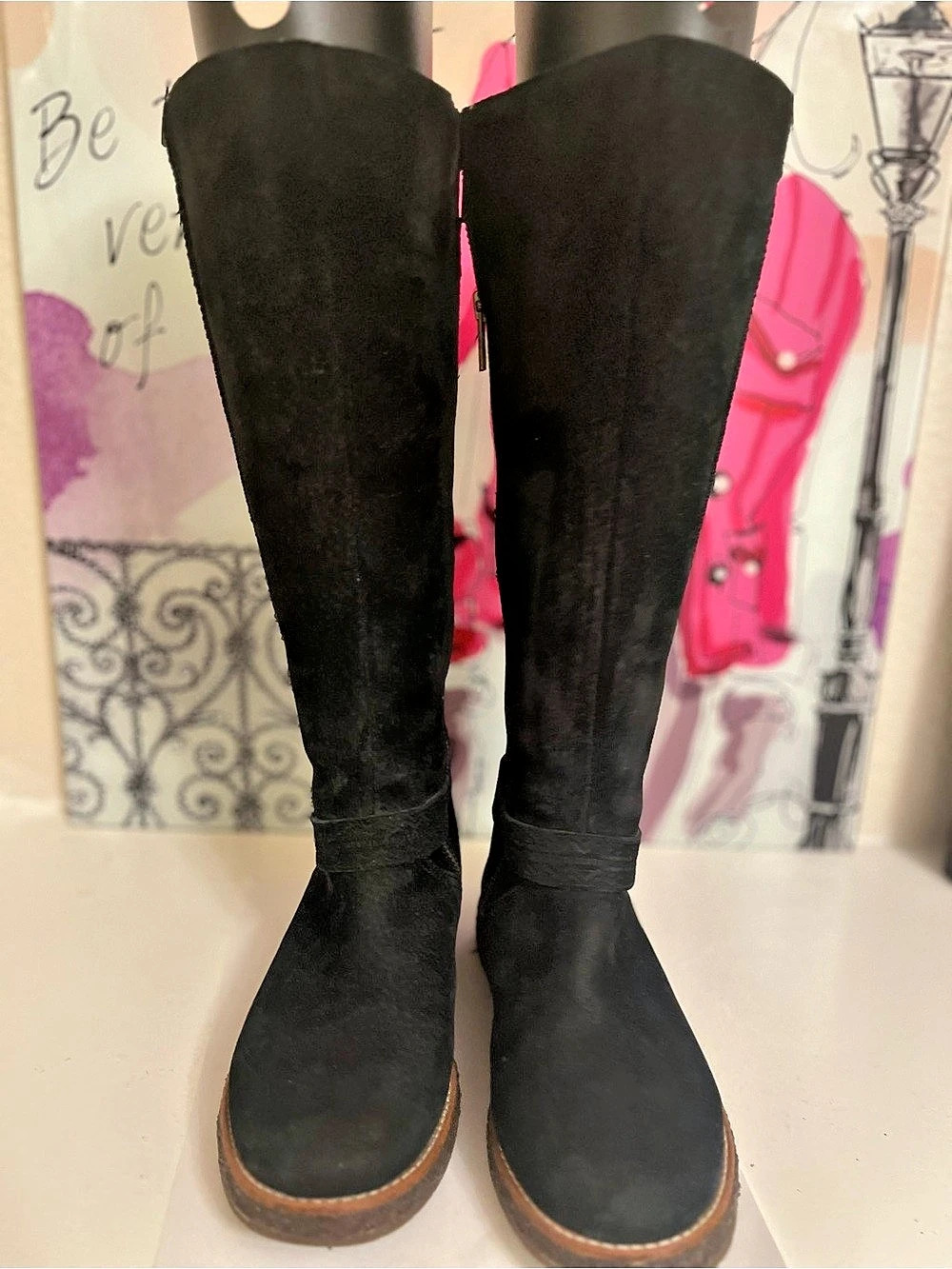 UGG Black Suede Knee-High Boots Shearling Lined Buck - Size 5.5